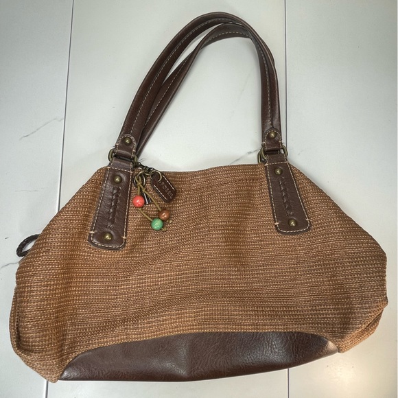 FOSSIL PURSE Genuine Classic 1954 Key Oasis Straw slouchy bag tan brown paisley - Picture 5 of 16